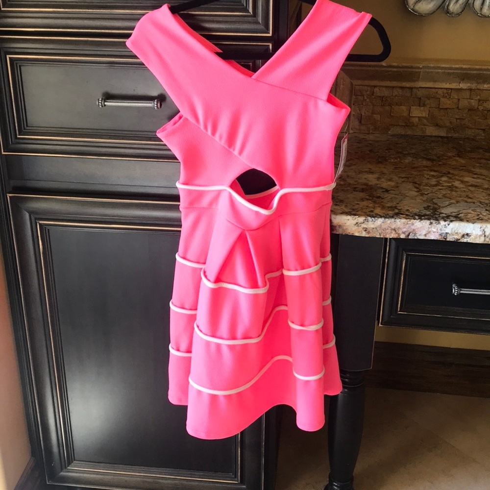 Girls fun bright pink cutout dress 14